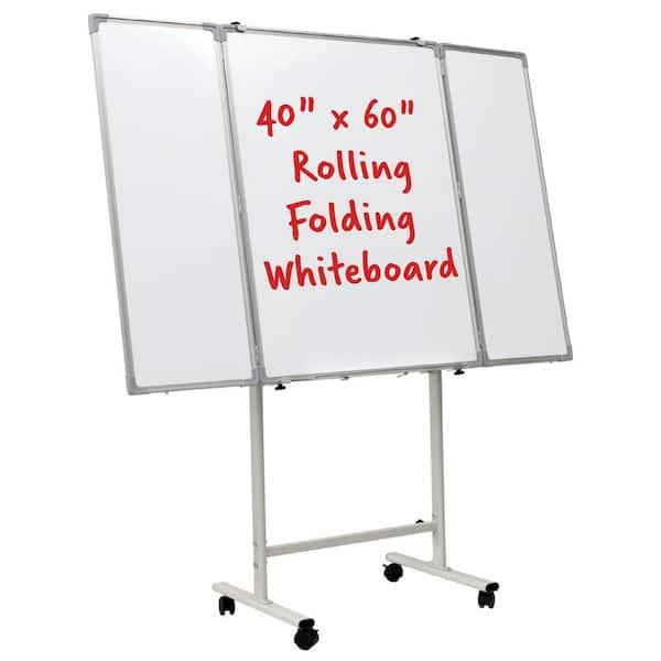 EXCELLO GLOBAL PRODUCTS Excello 40 in. x 60 in. Mobile Folding Whiteboard, Aluminum