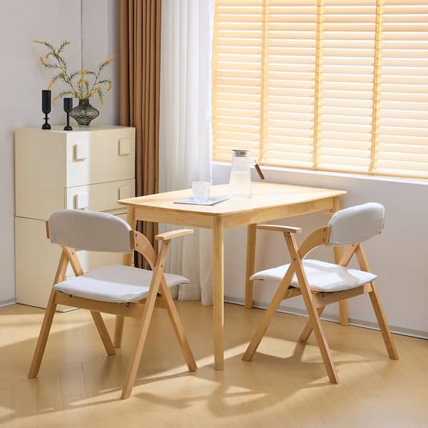 Wooden Burlywood White PU Learther Padded Armchairs Folding Dining Chairs (Set of 2)