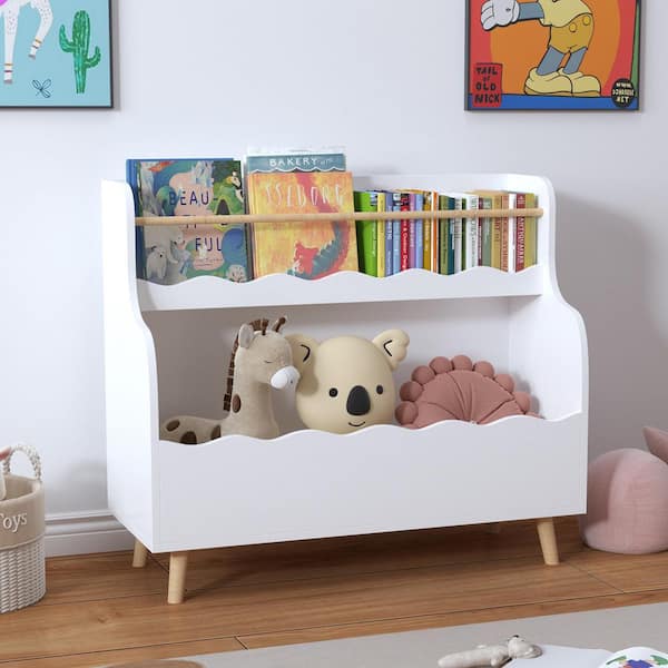 White 32.67 in. W x 29.33 in. H Wood Freestanding Magazine Rack