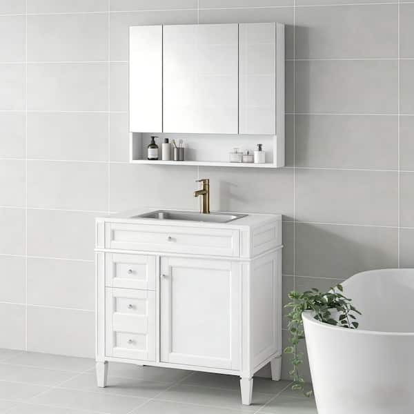 30 in. Bath Vanity Cabinet without Top in White, Solid Wood Modern Bathroom Storage Cabinet with 2 Drawers