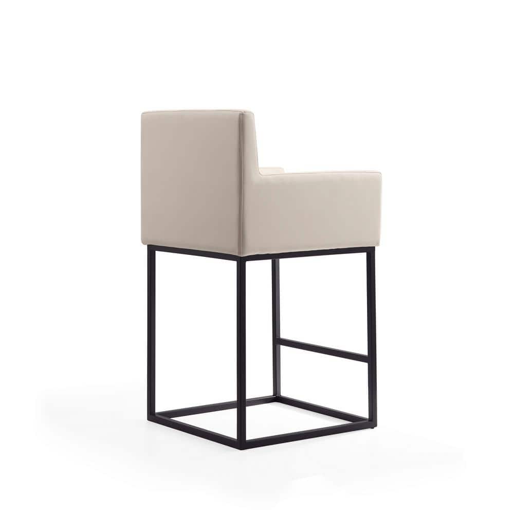 Set of 3 Cream Leather and Metal Minimalist Counter Stools
