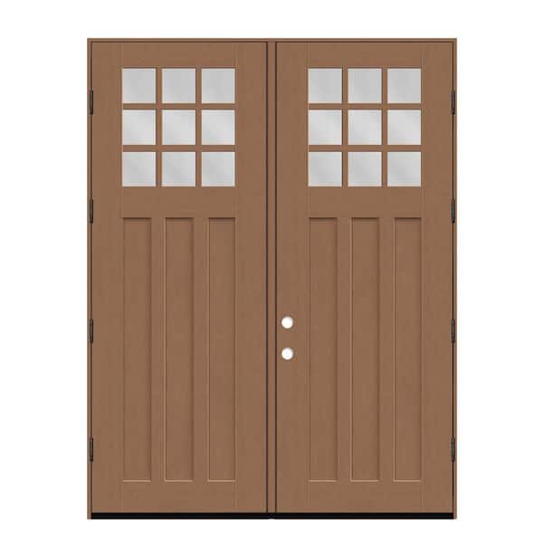 Regency 72 in. x 96 in. 1/4 9L-SDL Clear Glass LHOS Autumn Wheat Fiberglass Double Prehung Front Door with 4-9/16 Jamb