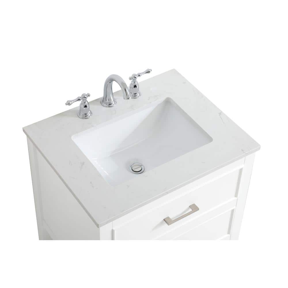 Sinclaire 24" White Quartz Top Traditional Bathroom Vanity