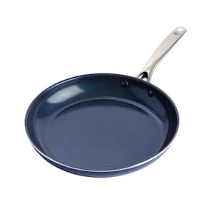 12 in. Aluminum Diamond Infused Toxin-free Nonstick Hard Coating Non-Induction Frying Pan Skillet in Blue with Handle
