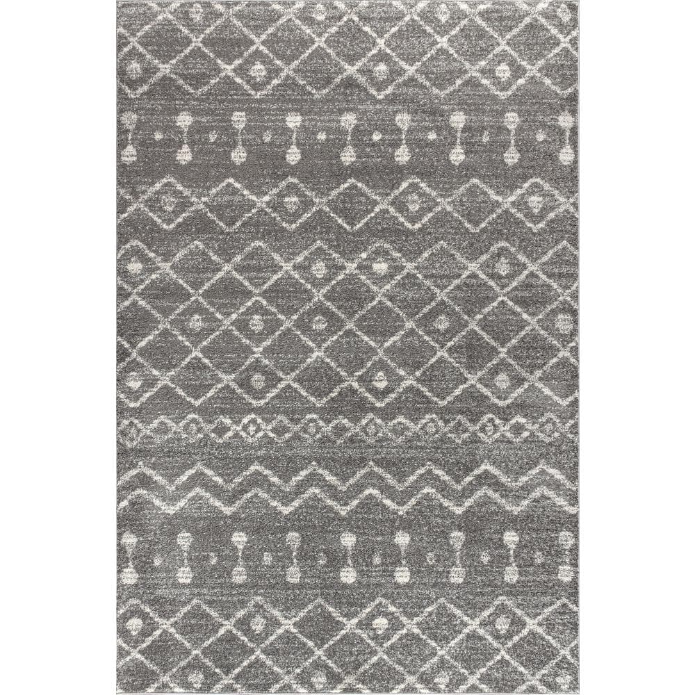 Modern Moroccan-Inspired Gray Synthetic Area Rug - Easy Care 3x5