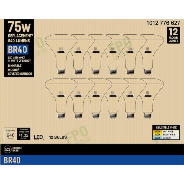 75-Watt Equivalent BR40 Dimmable LED Light Bulb With Selectable Color Temperature (12-Pack)