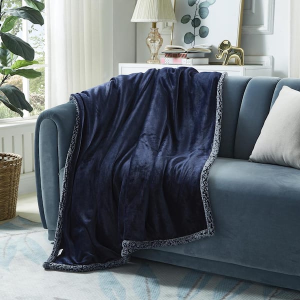 COZY TYME Orville Navy Throw Super Soft 100% Polyester 50 in. x 60 in.