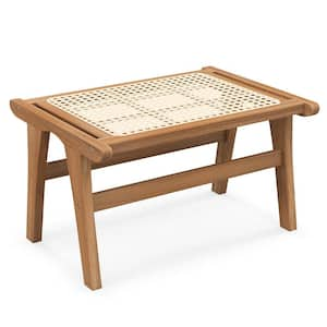 Natural Wood Outdoor Ottoman with Handwoven Rattan