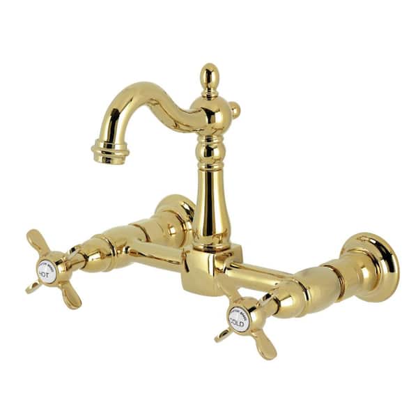 Essex 2-Handle Bridge Kitchen Faucet in Polished Brass