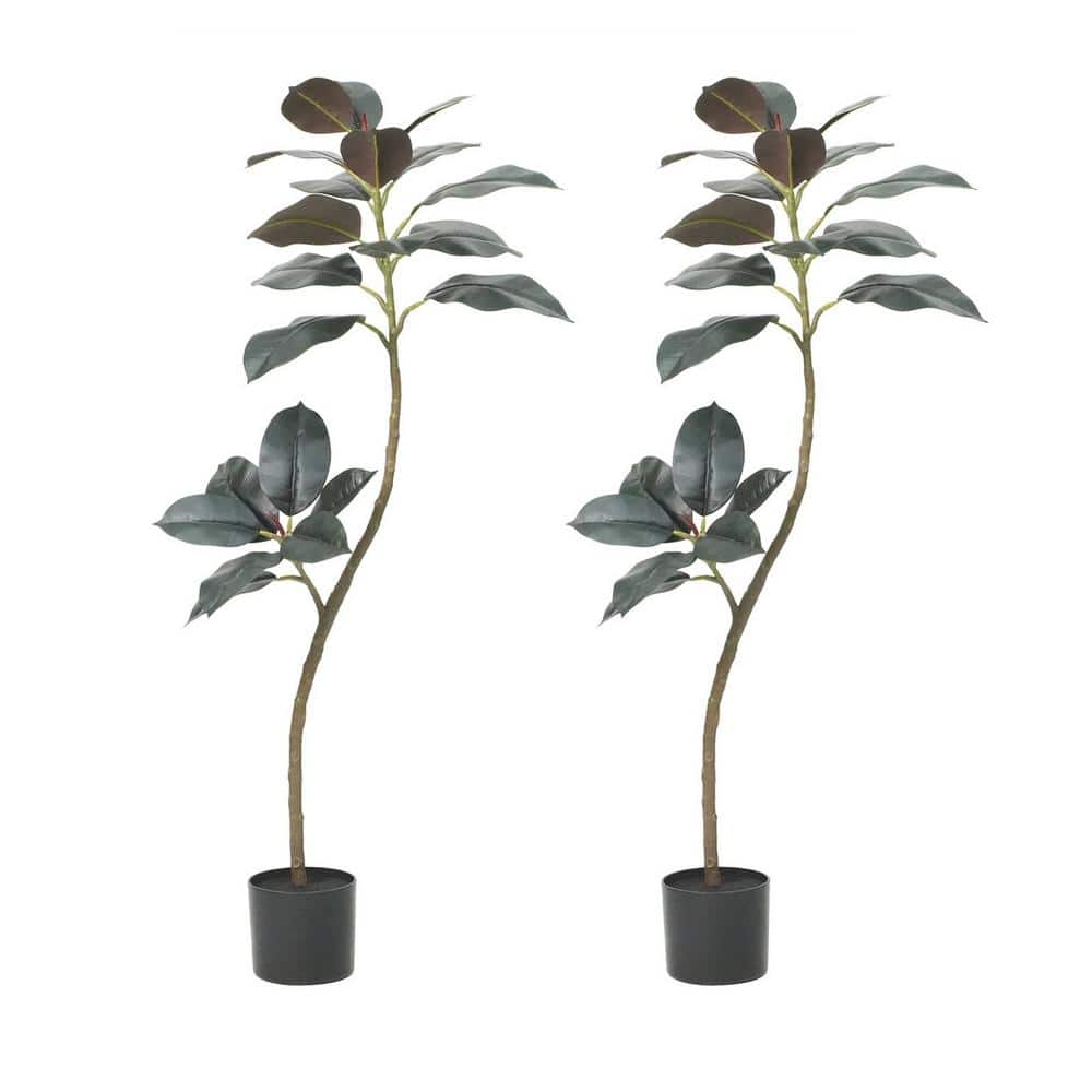 2-Pack 3.9 ft. Artificial Rubber Tree in Pot for Home Office Decor