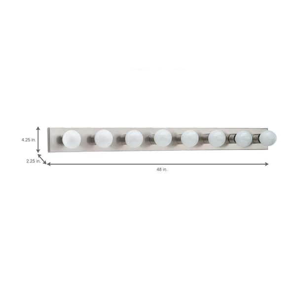 Center Stage 48 in. 8-Light Brushed Stainless Traditional Wall Dressing Room Hollywood Bathroom Vanity Bar Light