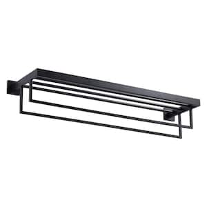 32 in. Wall Mounted Towel Rack with 2-Towel Bars in Stainless Steel Matte Black