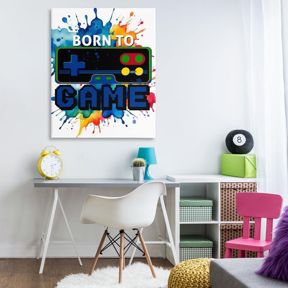 Born to Game Splash by Kim Allen Unframed Typography Graphic Art Print 48 in. x 36 in.
