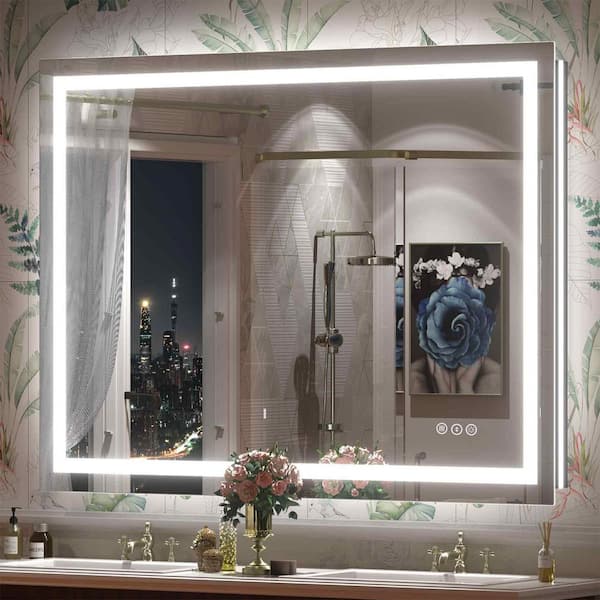 Apmir 48 in. W x 36 in. H Rectangular Frameless Front and Back LED Lighted Anti-Fog Tempered Glass Wall Bathroom Vanity Mirror