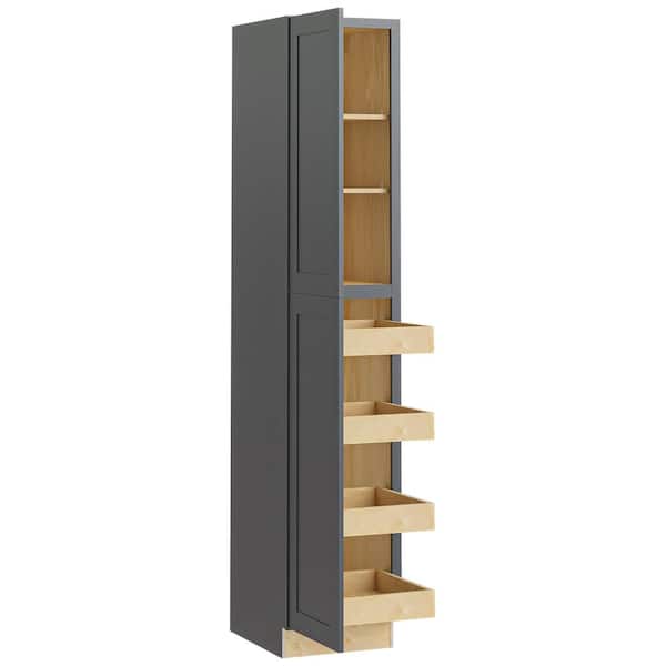 Home Decorators Collection Newport 18 in. W x 24 in. D x 90 in. H Assembled Plywood Pantry Kitchen Cabinet in Deep Onyx with 4ROT Soft Close LH