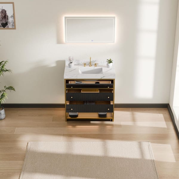 Wilton 36 in. Single Sink Freestanding Black Bath Vanity with White Culture Marble Top Assembled