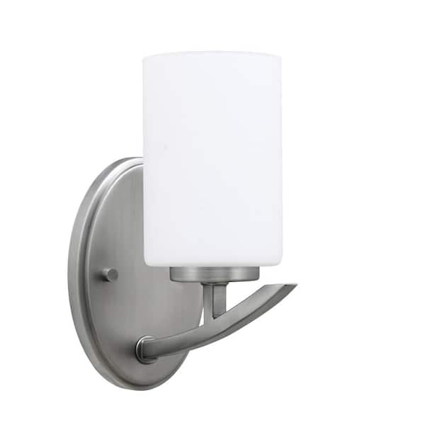 Unbranded Siena 1-Light Graphite Downlight Wall Sconce with White Muslin Glass Shade