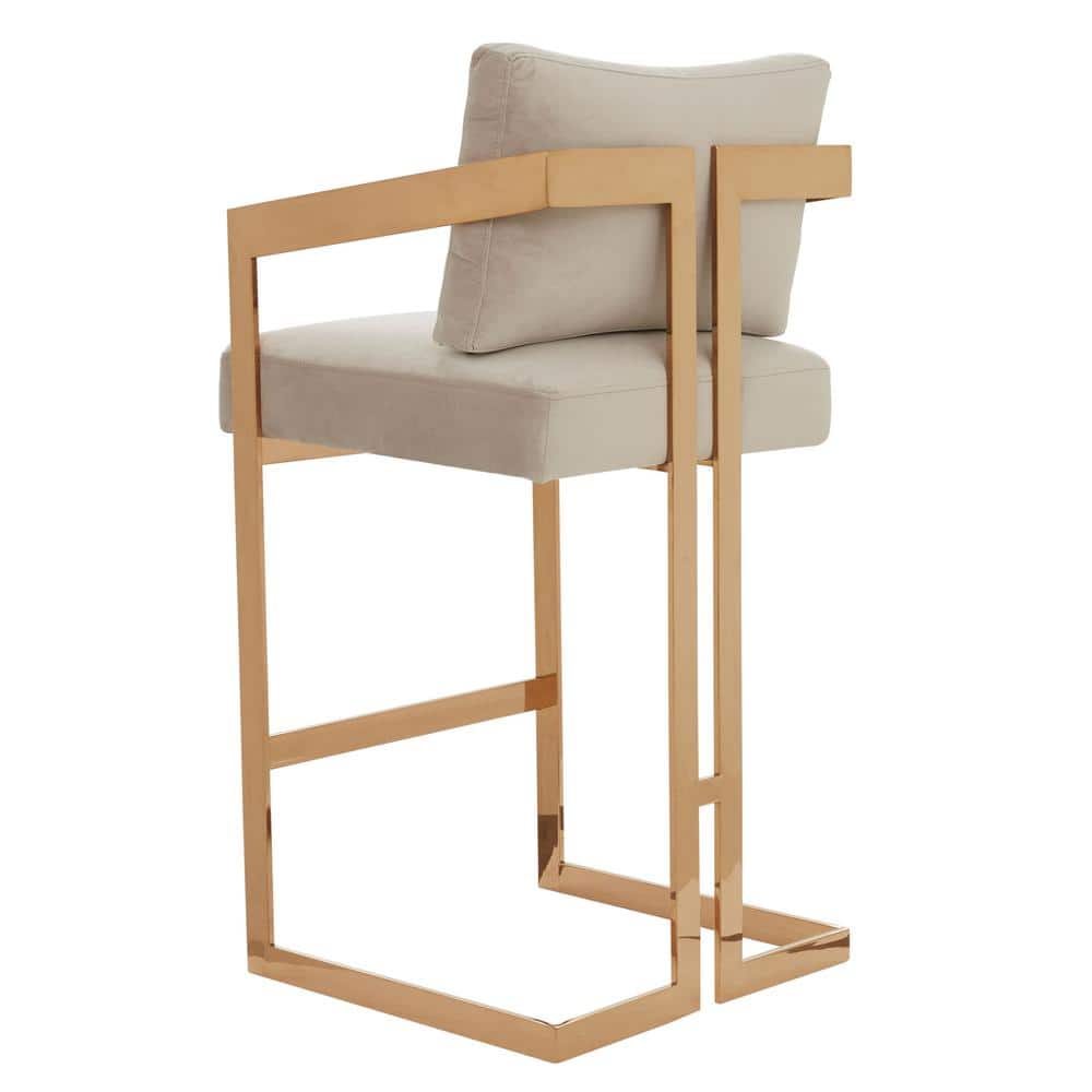 Taraji Almond Velvet and Gold Metal Bar Stool