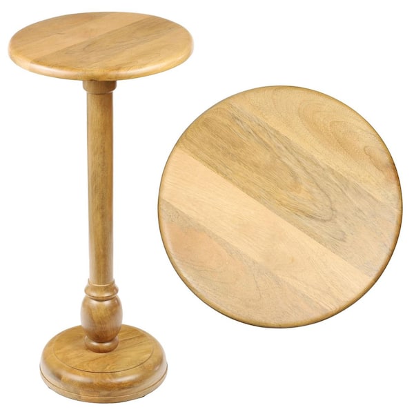 Leopold 11 in. Cottage Designer Mango Wood Pedestal Round Drink Table and Decorative End Table, Natural