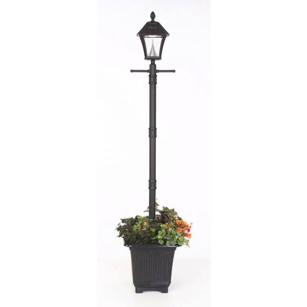 GAMA SONIC Baytown Solar Black Outdoor Integrated LED Freestanding Lamp Post with Planter Base
