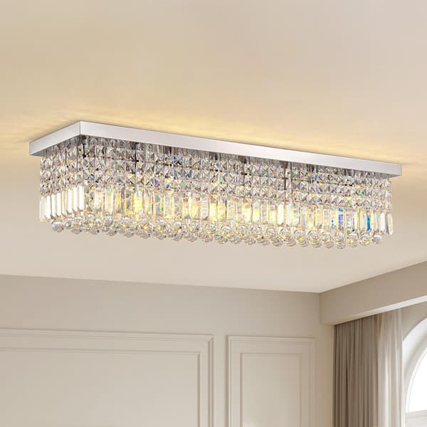 WDETR 40 in. Modern 8-Lights Rectangle Crystal Chandelier