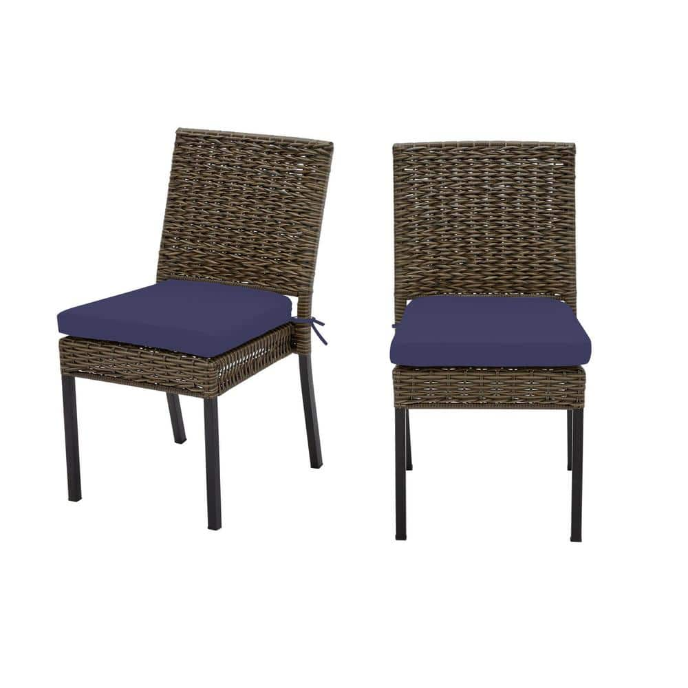 Laguna Point Brown Wicker Outdoor Patio Dining Chair with CushionGuard Sky Blue Cushions (2-Pack) -  Hampton Bay, H096-01196400