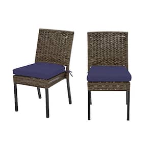 Laguna Point Brown Wicker Outdoor Patio Dining Chair with CushionGuard Sky Blue Cushions (2-Pack)