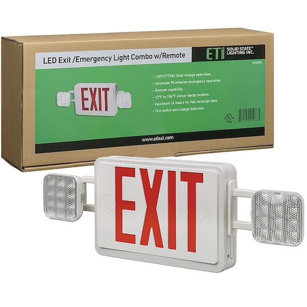 Hard-Wired Exit Sign - Plastic with Emergency Lights, Red Letters
