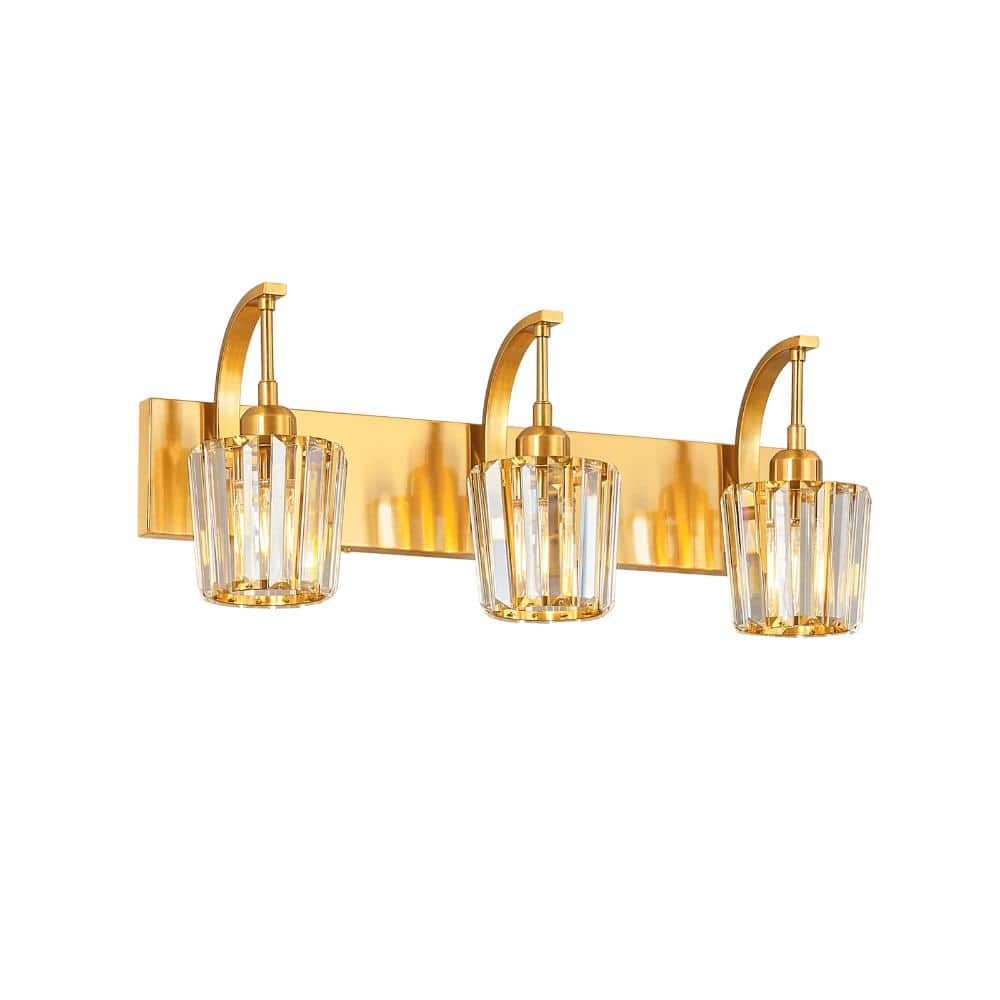 23.62 in.3-Light Gold Bathroom Vanity Light Clear Conical Fluted Crystal Wall Lighting Fixture Over Mirror For Bathroom price history on PriceWatchPro