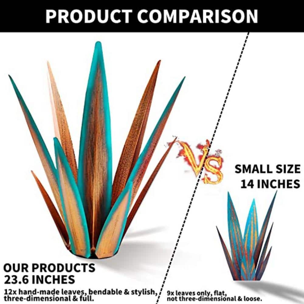 Large Tequila Blue and Brown Metal Agave Sculpture
