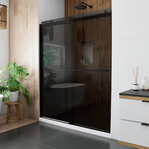 Sapphire 56 in. to 60 in. W x 76 in. H Sliding Semi-Frameless Shower Door in Brushed Nickel with Tinted Glass