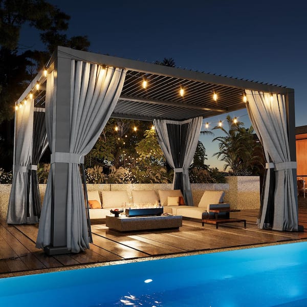 Sizzim 12 ft. x 14 ft. Hardtop Louvered Gazebo, Aluminum Frame