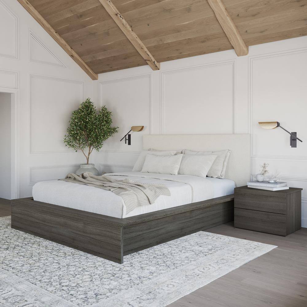 Jane Gray Oak and Off-White Boucle 3-Piece Queen Platform Bedroom Set