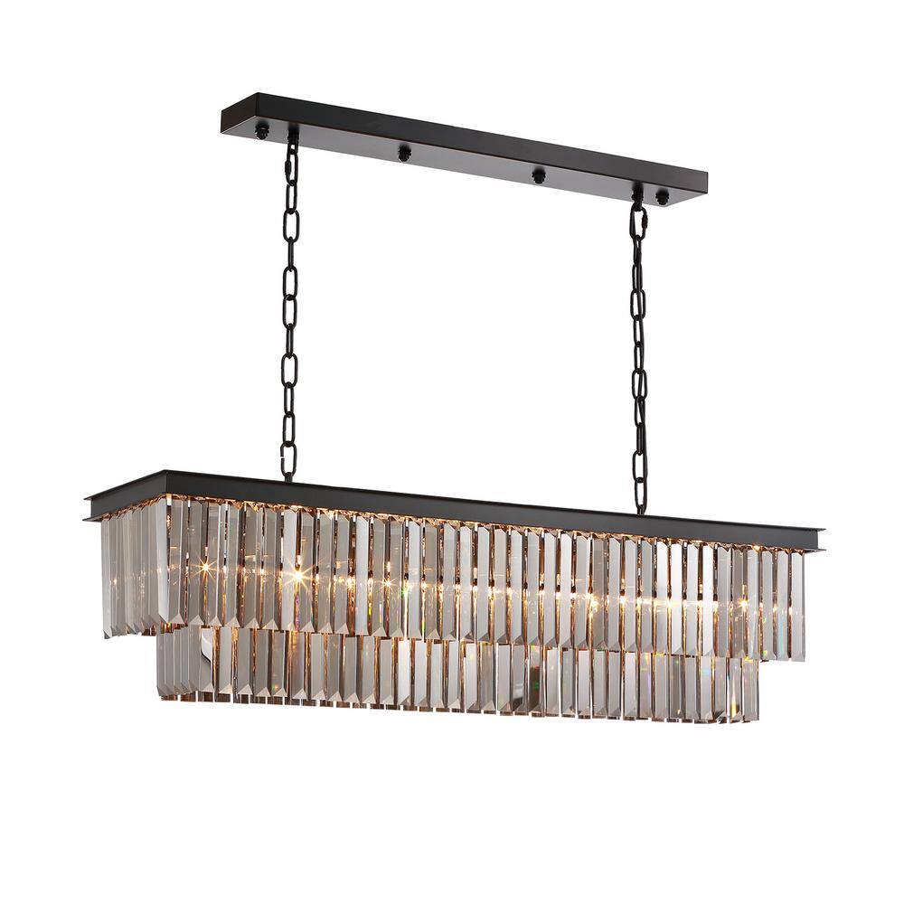 40-Inch Black and Smoky Crystal 2-Tier Chandelier