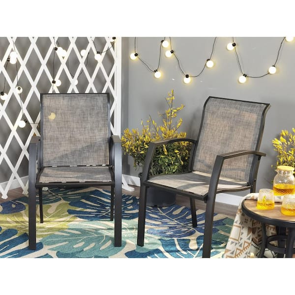 PHI VILLA Grey Stationary Sling Aluminum Outdoor Dining Chair (2-Pack)