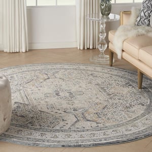 Lynx Ivory Charcoal 8 ft. x 8 ft. All-over design Transitional Round Area Rug