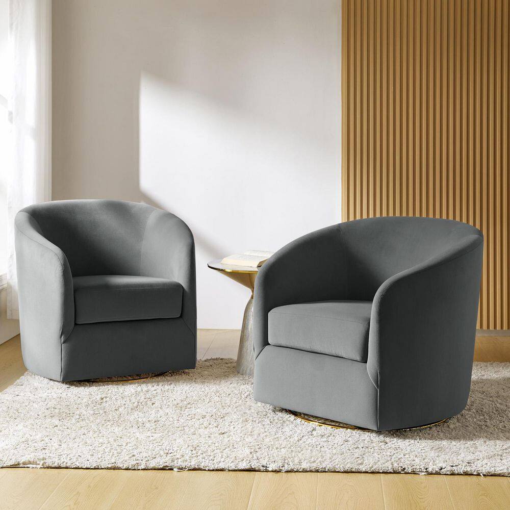 Estefan Grey Comfy Velvet Swivel Chair with Metal Base Set of 2