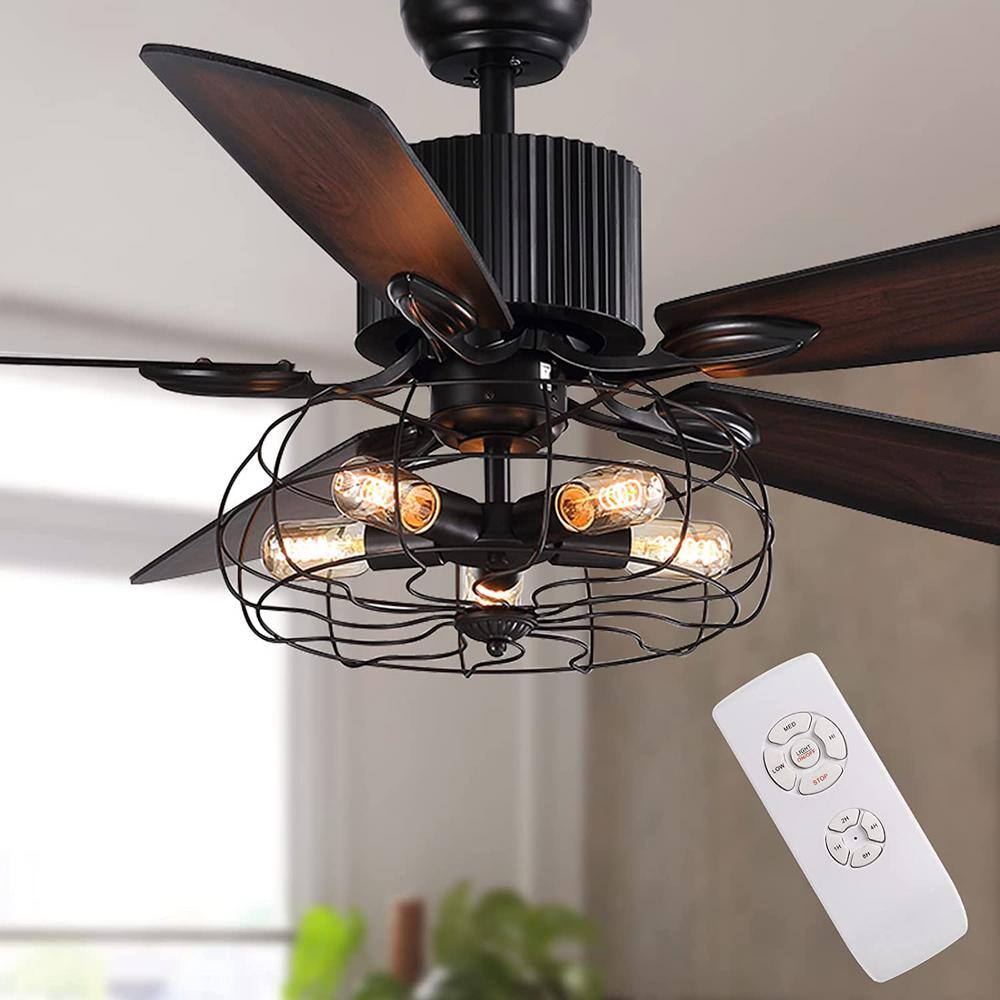 ANTOINE 52 in. Black Ceiling Fan with Light and Remote Reversible ...