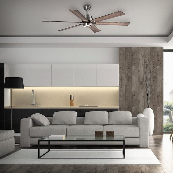Statewood 70 in. Indoor LED Brushed Nickel Ceiling Fan with Light Kit, Downrod, Remote Control and 6 Reversible Blades