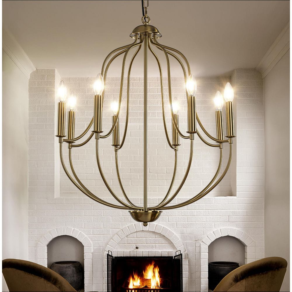 26 in. 8-Light Modern Brass Mid-Century Modern Candelabra Chandelier Vintag