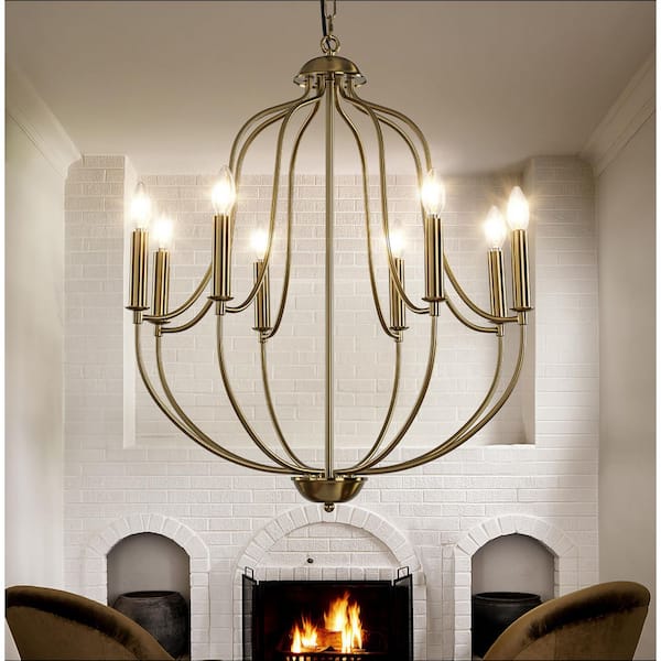 26 in. 8-Light Modern Brass Mid-Century Modern Candelabra Chandelier Vintage Candle Pendant Light For Living Room