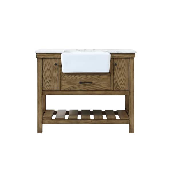 Unbranded Timeless Home 42 in. W x 22 in. D x 34.13 in. H Single Bathroom Vanity Side Cabinet in Driftwood with White Marble Top