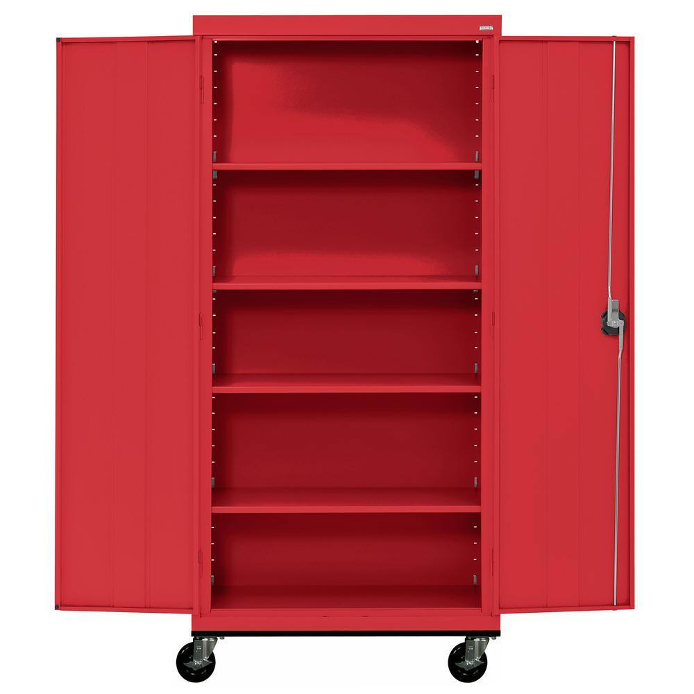 Red 78" Tall Lockable Steel Office Storage Cabinet with Adjustable Shelves