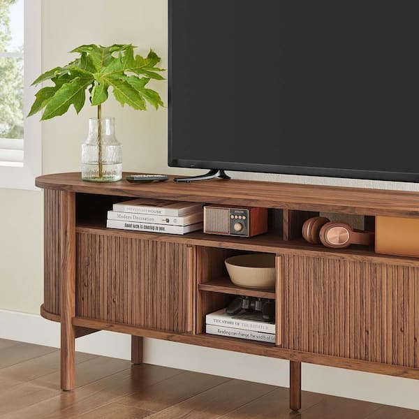 MODWAY Cadence 71 in. Curved TV Stand in Walnut EEI-6310-WAL - The