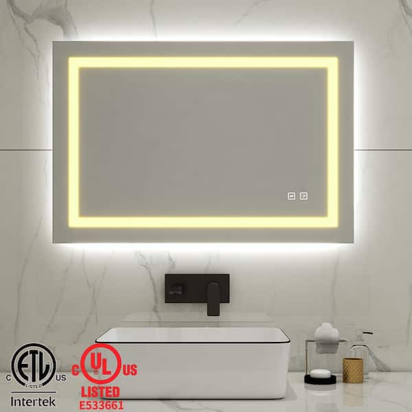 TOOLKISS 24 in. W x 32 in. H Large Rectangular Frameless Wall Anti-Fog LED Light Bathroom Vanity Mirror