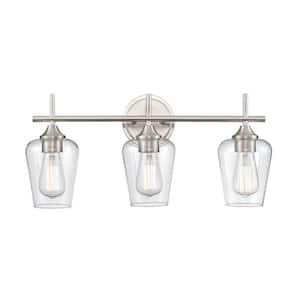 Ashford 22 in. 3-Light Brushed Nickel Vanity Light with Clear Glass Shade