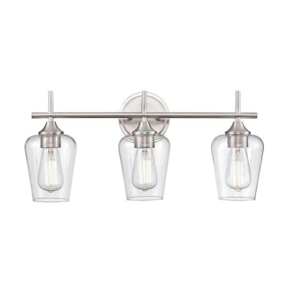 Millennium Lighting Ashford 22 in. 3-Light Brushed Nickel Vanity Light with Clear Glass Shade