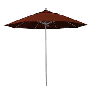 9 ft. Gray Woodgrain Aluminum Commercial Market Patio Umbrella Fiberglass Ribs and Push Lift in Brick Pacifica