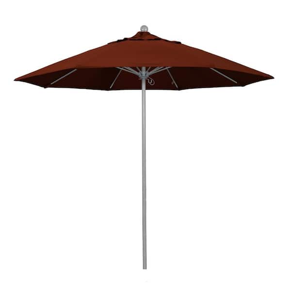 California Umbrella 9 ft. Gray Woodgrain Aluminum Commercial Market Patio Umbrella Fiberglass Ribs and Push Lift in Brick Pacifica