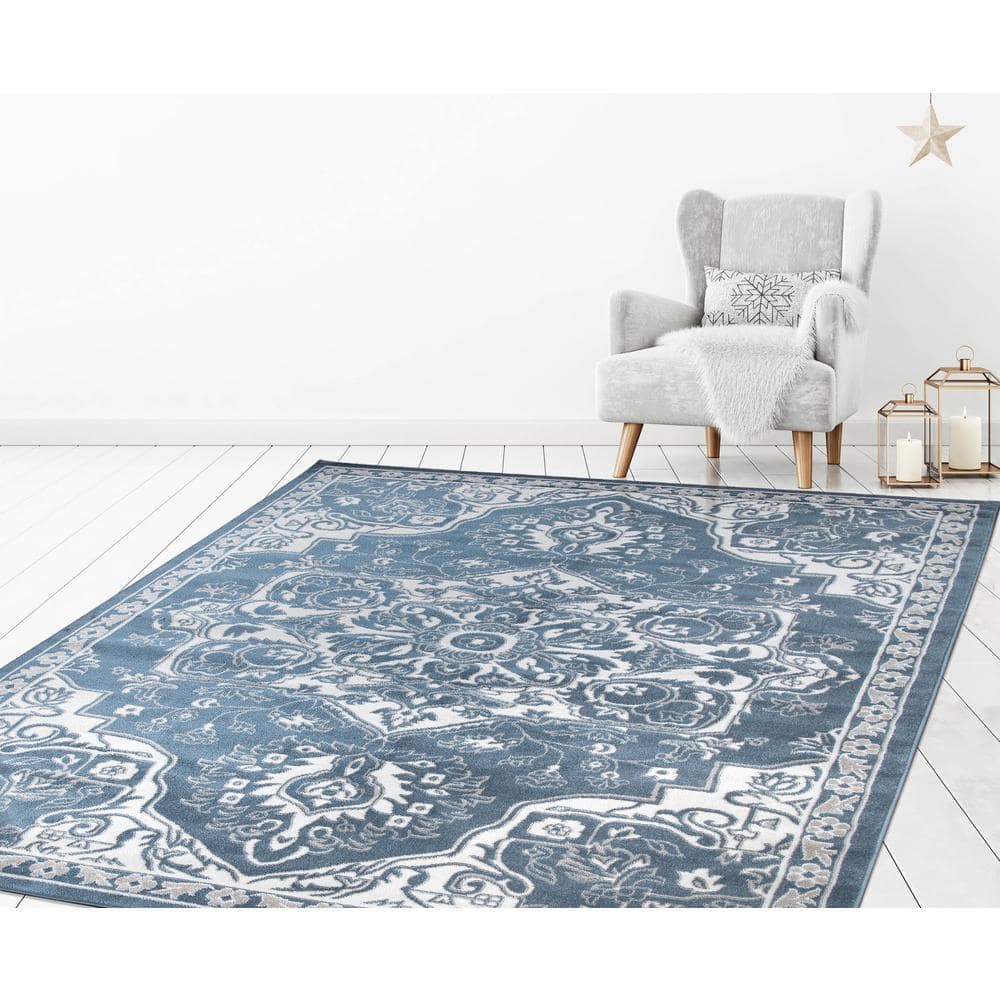 Blue and White Medallion 8' x 10' Synthetic Area Rug